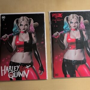 DC Harley Quinn Twin Comic Cover Set — Red, Black, Pink, Blue Accents